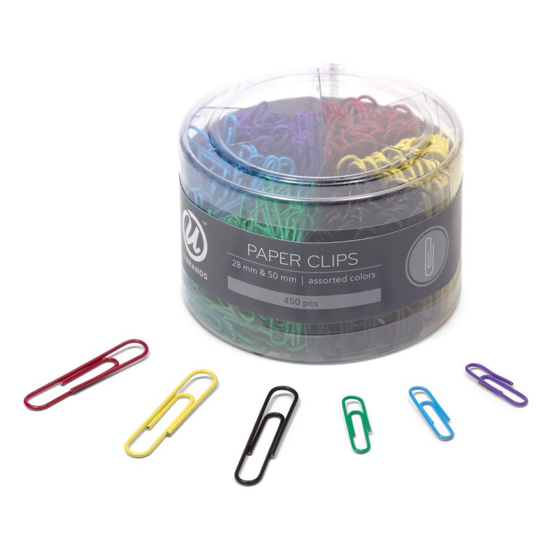 U Brands Paper Clips, Medium 1-1/8-Inch and Large 2-Inch Sizes, Assorted Colors, 450-Count - 661U08-24 - Image 1